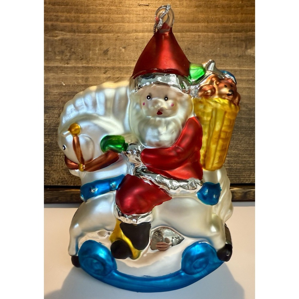 Dept 56 Oversized Mercury Glass Santa Rocking Horse Ornament New w‎ Box